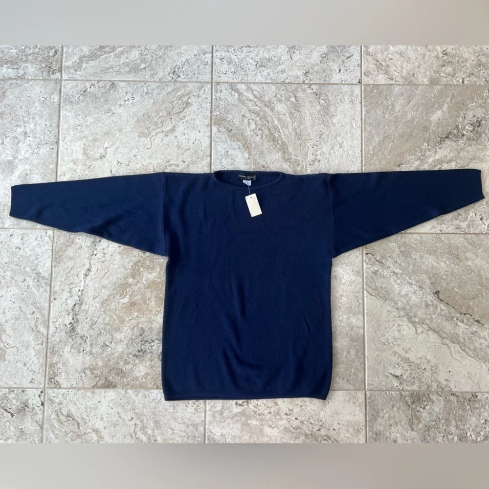 NWT Perkins Shearer Vintage 100% Cotton Crewneck Pullover Navy Blue Sweater, M